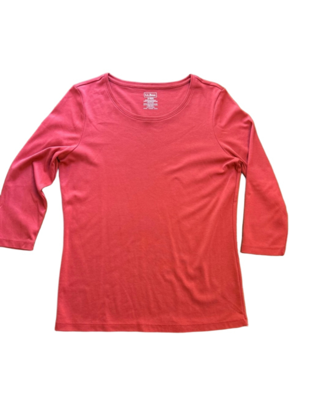 L.L.Bean Supima Cotton Tee Women S Coral Pink 3/4 Sleeve Scoop Neck